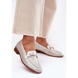 S.Barski Plăceri din piele pentru femei cu ornament cu toc plat S. Barski LR51-594 Silver argint 2