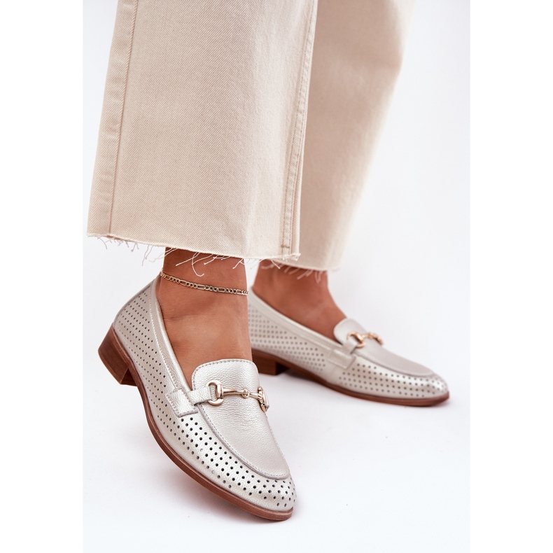 S.Barski Plăceri din piele pentru femei cu ornament cu toc plat S. Barski LR51-594 Silver argint 2