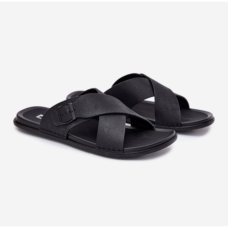 Big Star Flip -flops din piele masculină cu o stea mare RR174076 BRAMLE NEGRU 1