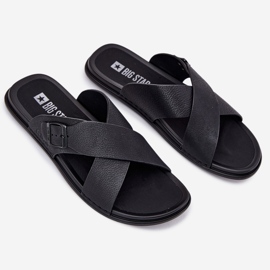 Big Star Flip -flops din piele masculină cu o stea mare RR174076 BRAMLE NEGRU 2