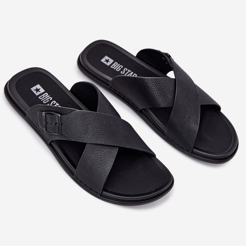 Big Star Flip -flops din piele masculină cu o stea mare RR174076 BRAMLE NEGRU 2