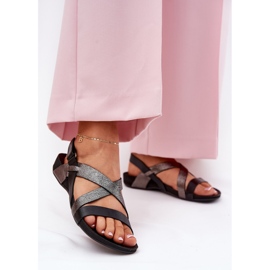 Sandale pentru femei din piele plată Zazoo 40032 Negru 2