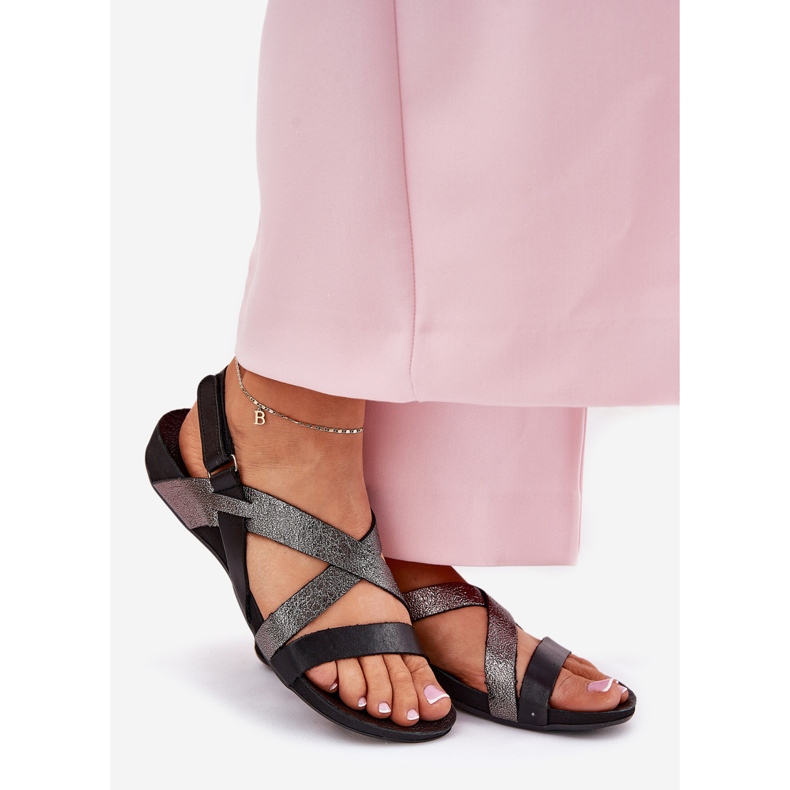 Sandale pentru femei din piele plată Zazoo 40032 Negru 1