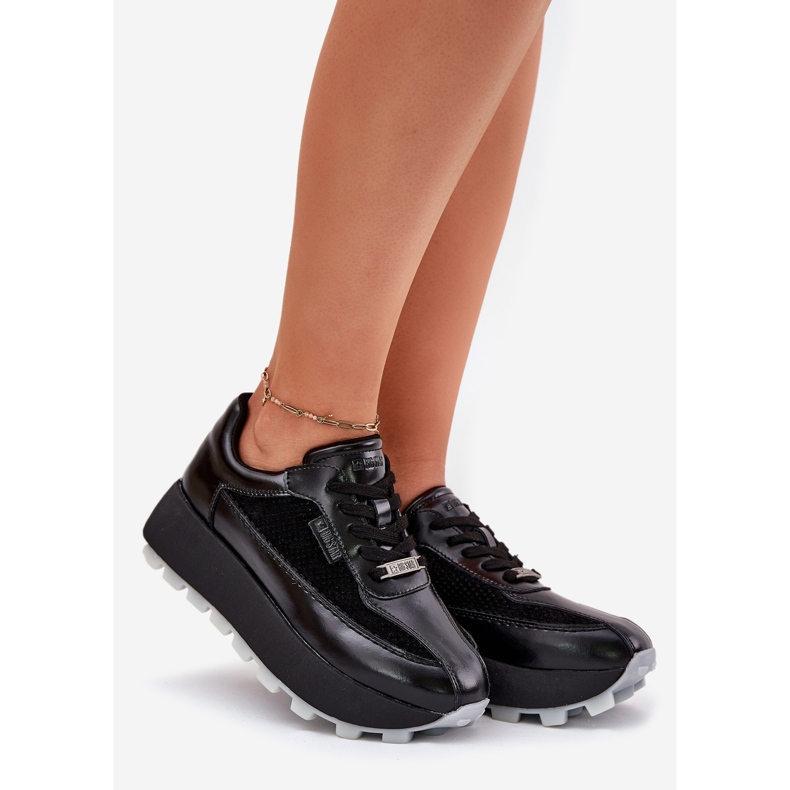 Adidaje din piele pentru femei pe Big Star RR274873 Hi-Polish System Platforma neagră negru 1