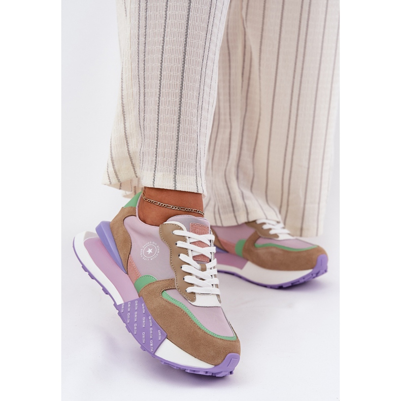 Adidaje pentru femei din piele de căprioară pe Big Star RR274815 Platforma de sistem roz Hi-Polish 2