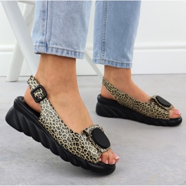 ARTIKER Sandale de piele pentru femei pe pană -în leopard print articer 56C2186 bej 5