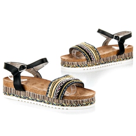 Kylie Sandale plate cu model negru 1 Kylie Sandale plate cu model negru 1