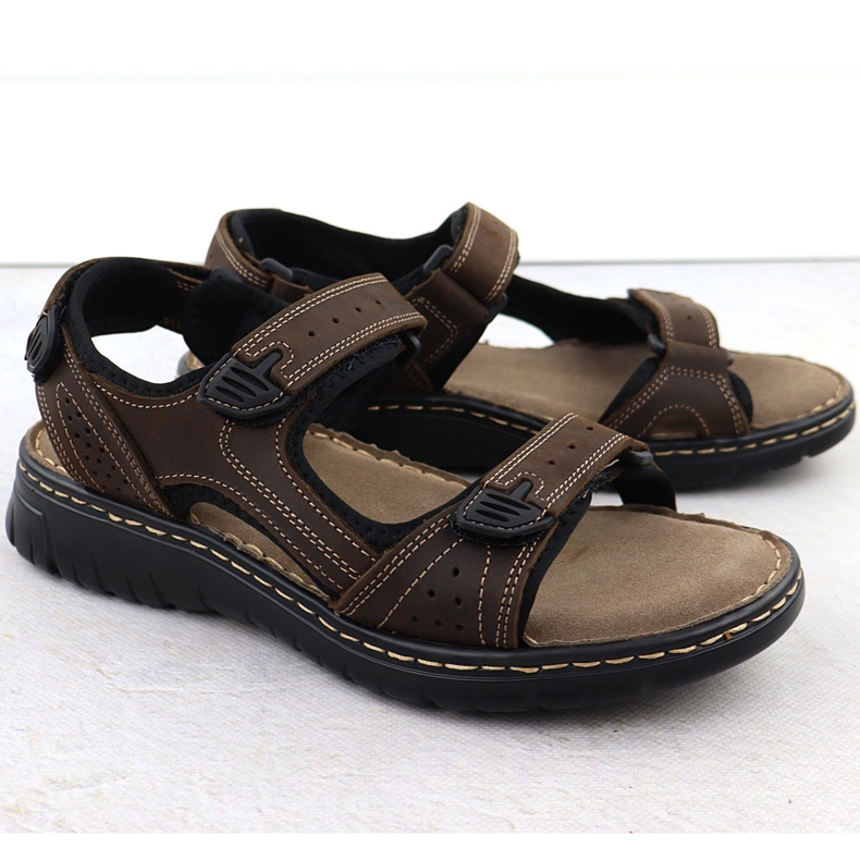 Sandale din piele masculină pentru maro Velcro McKeylor 95320 1