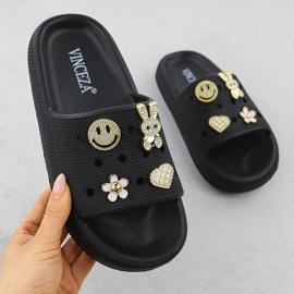 Vinceza Flip -flops pentru foaia pentru plaja piscinei de pe platforma neagră cu decorațiuni Vincez 76055 negru 1