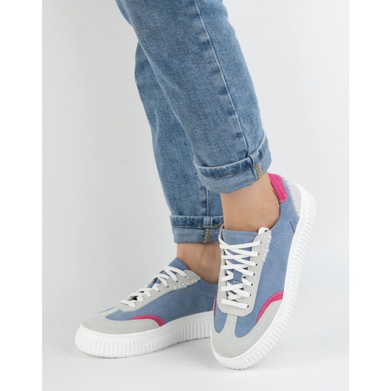Olivier Adidași din piele pentru femei pe platforma N1202S4 albastru 1