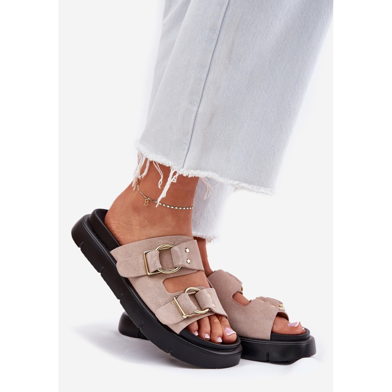 Big Star Flip -uri din piele de căprioară pentru femei cu stele mari decorative RR274659 Cleme roz deschis 1