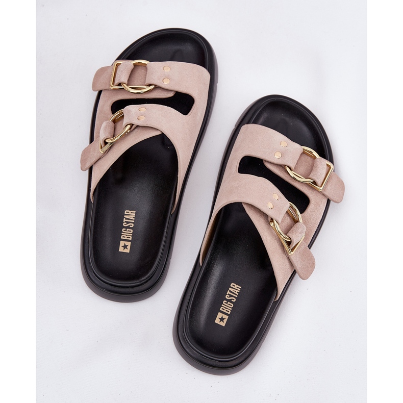 Big Star Flip -uri din piele de căprioară pentru femei cu stele mari decorative RR274659 Cleme roz deschis 2