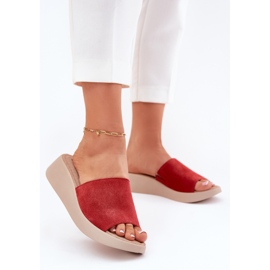 Flip -uri de căprioară pentru femei pe panto FINO RR267040 WEDGE roșu 2