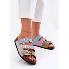 Flip -uri din piele de căprioară pentru femei cu Panto FINO RR267034 Catarame albastre albastru 1