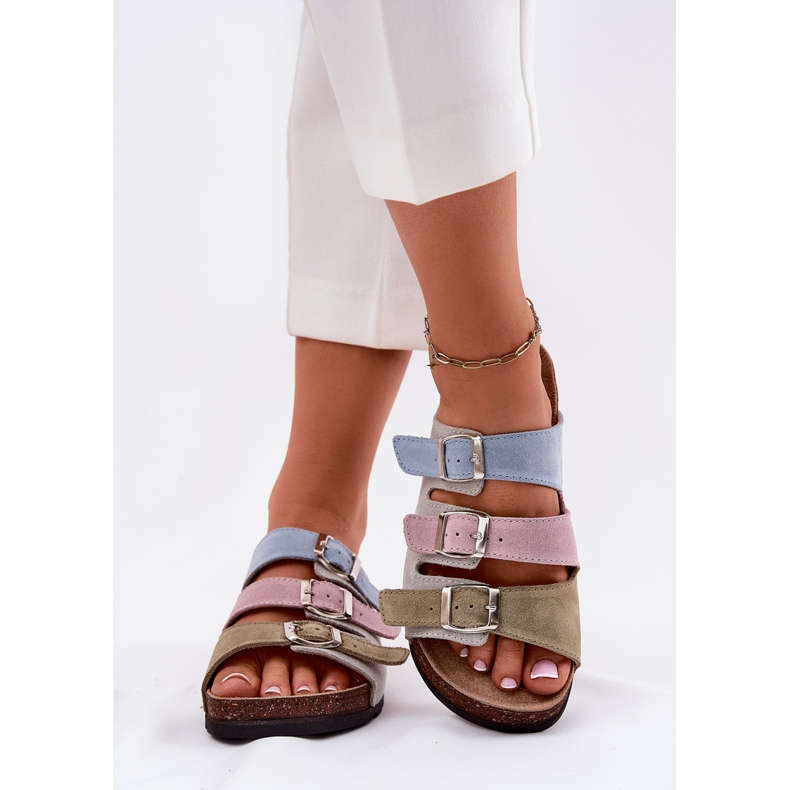 Flip -uri din piele de căprioară pentru femei cu Panto FINO RR267034 Catarame albastre albastru 2