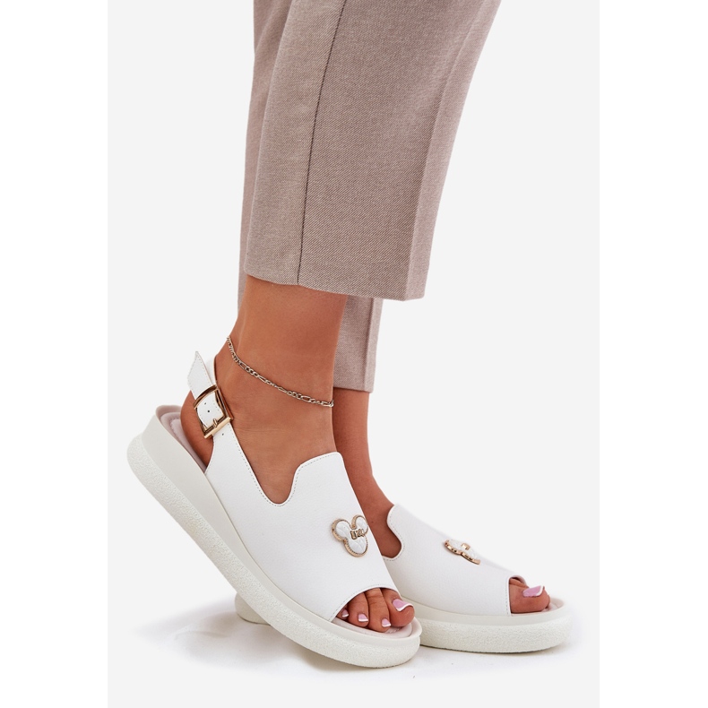 Vinceza Sandale din piele pentru femei cu decorarea Vincez 66757 White alb 1