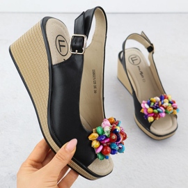 Sandale cu pană din piele cu mărgele colorate Filippo DS6021 negru 1