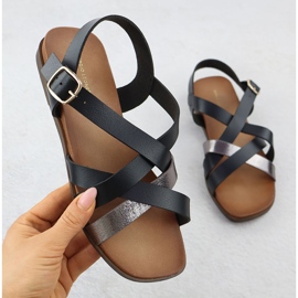 Sandale pentru femei Flat Romani negri Sergio Leone SK088H negru 1 Sandale pentru femei Flat Romani negri Sergio Leone SK088H negru 1