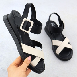 Sandale din piele pentru femei pe panouri negre și bej Filippo DS6874 negru 1