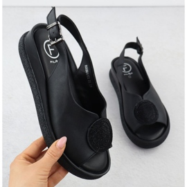 Sandale pentru femei din piele cu zirconi negri Filippo DS6984 negru 1