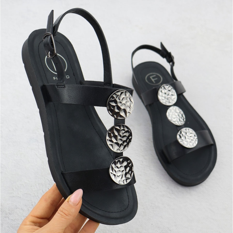 Sandale pentru femei plate cu decorare Black Filippo DS6885 negru 1