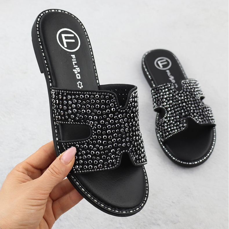 FLIP -uri pentru femei cu strasuri negre Filippo DK6973 negru 1