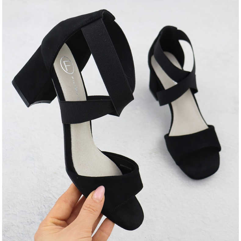 Sandalele pentru femei de pe postare a alunecat pe elastica neagră Filippo DS6920 negru 1