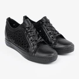 Shelvt Openwork Women's Wedges adidași negru 2