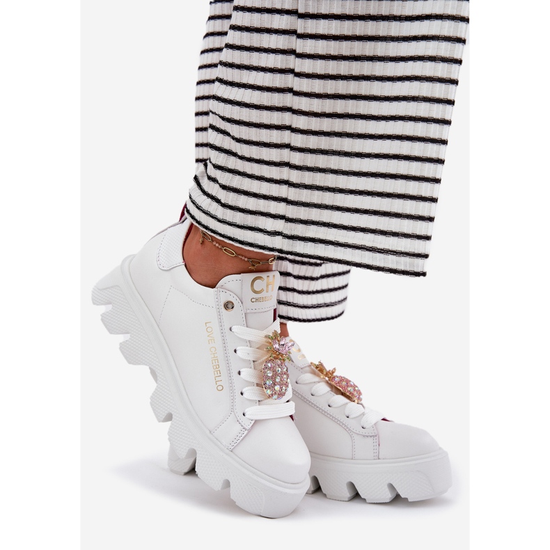 CheBello Adidași din piele cu o broșă decorativă Porabello 4651 Alb 1 CheBello Adidași din piele cu o broșă decorativă Porabello 4651 Alb 1