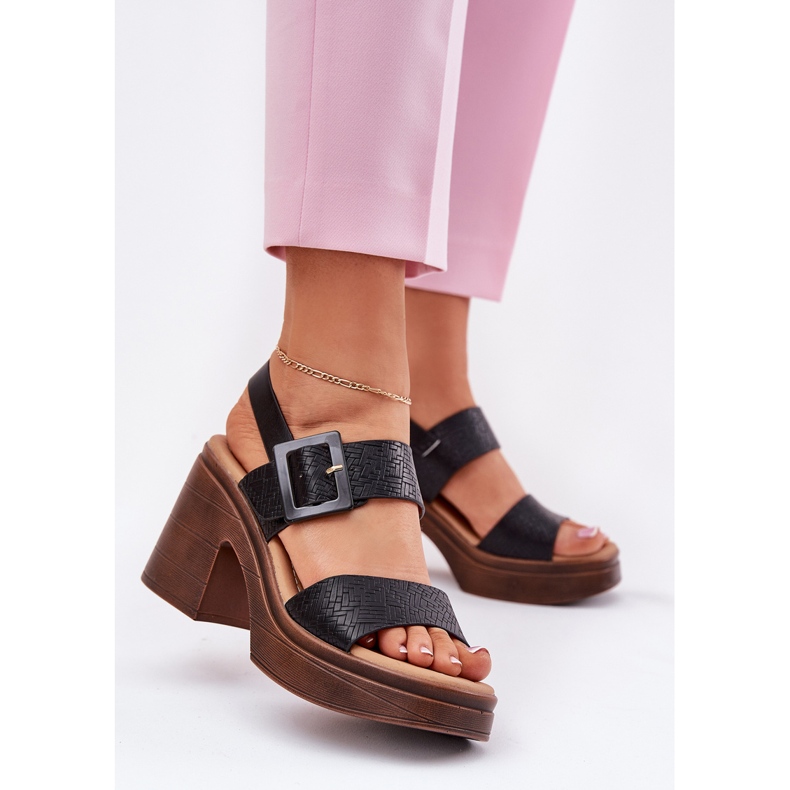 Sandale pentru femei pe un călcâi masiv și Vinceza 17387 platformă neagră negru 2