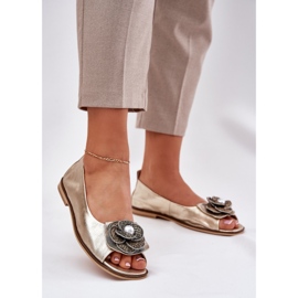 Zazoo Balerine din piele cu degete goale și o floare zlotys zloty de aur 2 Zazoo Balerine din piele cu degete goale și o floare zlotys zloty de aur 2