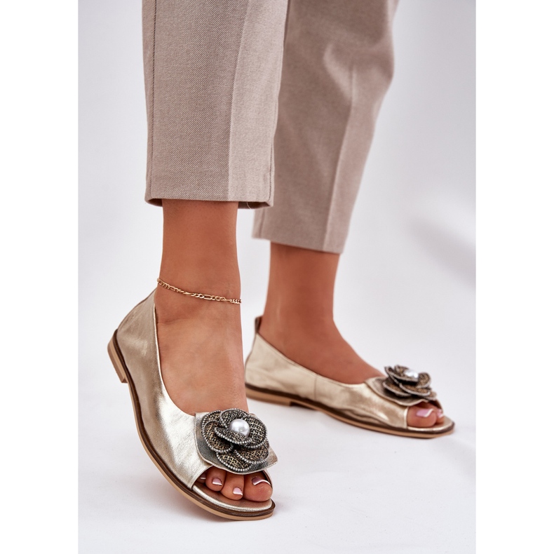 Zazoo Balerine din piele cu degete goale și o floare zlotys zloty de aur 2 Zazoo Balerine din piele cu degete goale și o floare zlotys zloty de aur 2