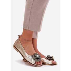 Zazoo Balerine din piele cu degete goale și o floare zlotys zloty de aur 1 Zazoo Balerine din piele cu degete goale și o floare zlotys zloty de aur 1