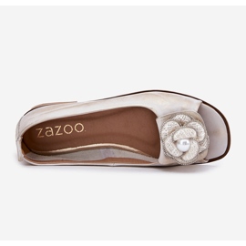 Balerine din piele cu degete goale și o floare zazoo 1870 zloty ștersă de aur 2