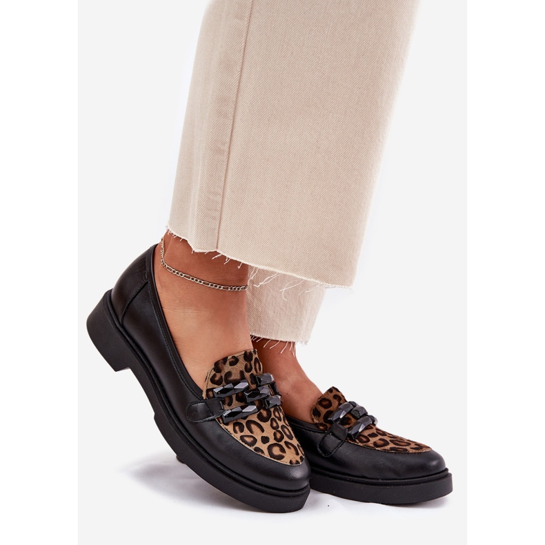 Pârâie din piele cu ornament și imprimeu leopard Laura Messi 2965 Negru 1