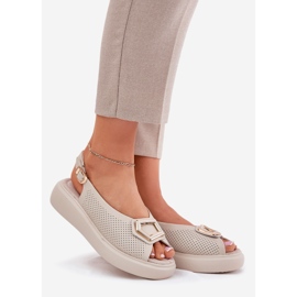 S.Barski Sandale din piele pentru femei cu un ornament de S. Barski LR51-786 bej 1