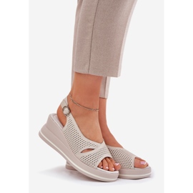 S.Barski Sandale din piele pentru femei S. Barski LR51-660 Openwork Beige bej 1