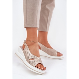 S.Barski Sandale din piele pentru femei S. Barski LR51-660 OpenWork Golden de aur 2