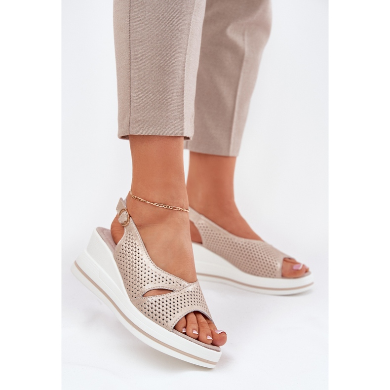 S.Barski Sandale din piele pentru femei S. Barski LR51-660 OpenWork Golden de aur 2