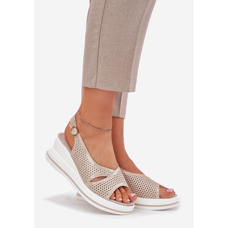 S.Barski Sandale din piele pentru femei S. Barski LR51-660 OpenWork Golden de aur 1