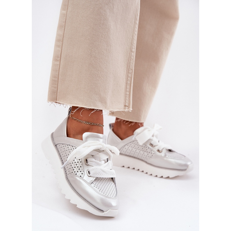 S.Barski Adidași din piele pentru femei pe platforma de argint LR51-796 2