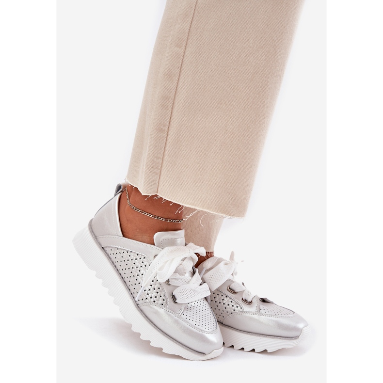 S.Barski Adidași din piele pentru femei pe platforma de argint LR51-796 1