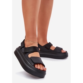 Inna Sandale pentru femei pe platformă cu Velcro Black negru 1