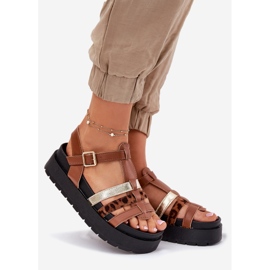 Inna Sandale pentru femei cu dungi pe platforma de cămile maro 1