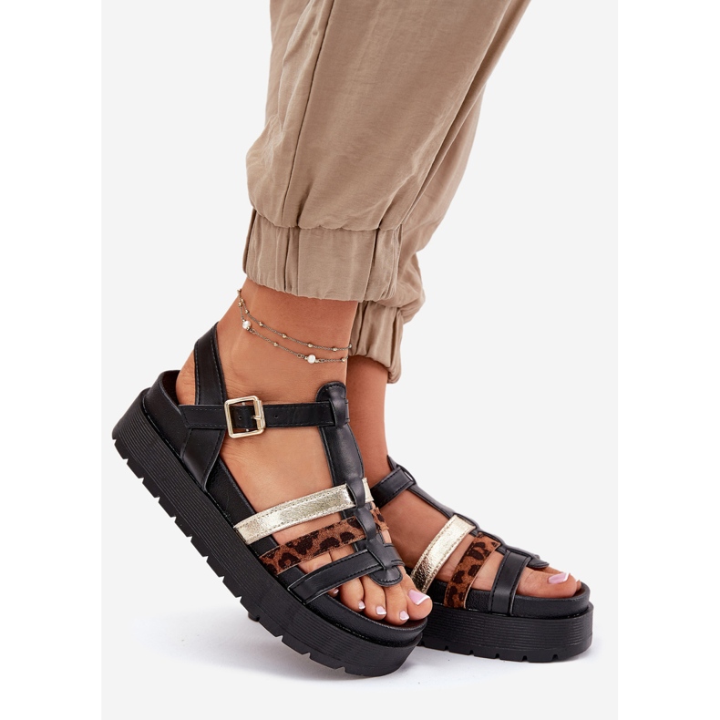 Inna Sandale pentru femei cu dungi pe platformă neagră negru 1