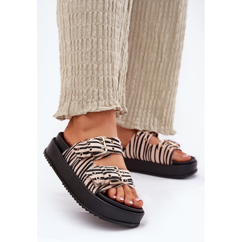 Inna Flip -flops pentru femei cu catarame pe platforma zebră alb 2