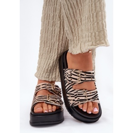Inna Flip -flops pentru femei cu catarame pe platforma zebră alb 3