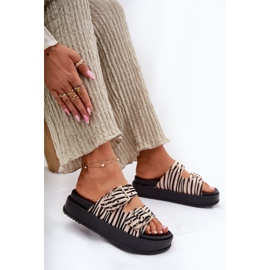 Inna Flip -flops pentru femei cu catarame pe platforma zebră alb 8