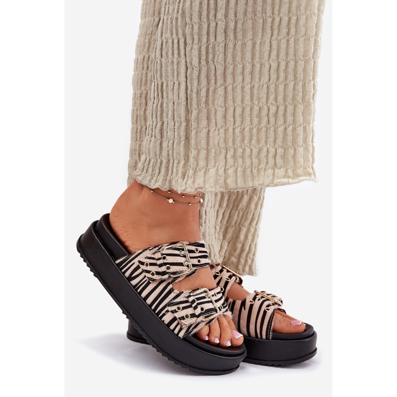 Inna Flip -flops pentru femei cu catarame pe platforma zebră alb 1