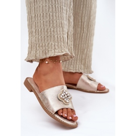 S.Barski Flip-flops pentru femei cu toc plat cu un detaliu decorativ S. Barski KV51-087 PLN de aur 2